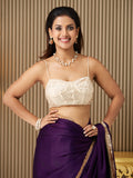 Purple Satin Solid Saree With Blouse Piece Purple Satin Solid Saree With Blouse Piece