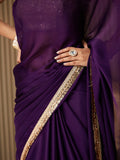 Purple Satin Solid Saree With Blouse Piece Purple Satin Solid Saree With Blouse Piece