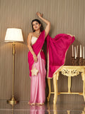 Red Chiffon Colourblocked Saree With Blouse Piece Red Chiffon Colourblocked Saree With Blouse Piece