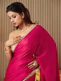 Red Chiffon Colourblocked Saree With Blouse Piece Red Chiffon Colourblocked Saree With Blouse Piece