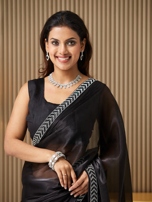 Black Burberry Embellished Saree With Blouse Piece