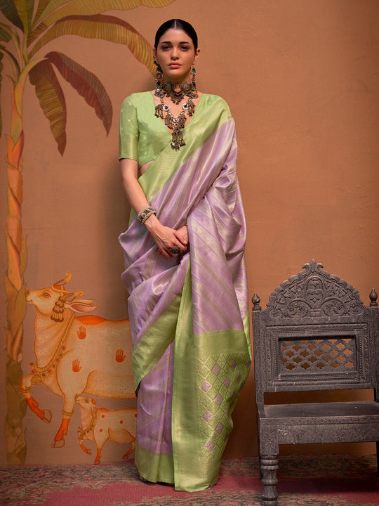 Lavender Color Party Wear Silk Saree With Blouse Piece Lavender Color Party Wear Silk Saree With Blouse Piece