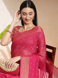 Fuchsia Chiffon Ready To Wear Saree With Blouse Piece Fuchsia Chiffon Ready To Wear Saree With Blouse Piece