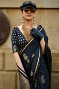 Black Banarasi Silk Saree With Blouse Piece Black Banarasi Silk Saree With Blouse Piece