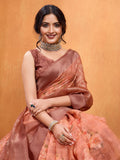 Orange Cotton Blend Saree With Blouse Piece Orange Cotton Blend Saree With Blouse Piece