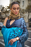 Black & Blue Satin Silk Saree With Blouse Piece Black & Blue Satin Silk Saree With Blouse Piece