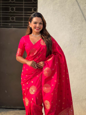 Red Soft silk Saree With Blouse Piece