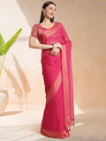 Fuchsia Chiffon Ready To Wear Saree With Blouse Piece Fuchsia Chiffon Ready To Wear Saree With Blouse Piece