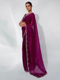 Burgundy Organza Party Wear Saree With Blouse Piece Burgundy Organza Party Wear Saree With Blouse Piece