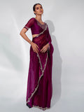 Burgundy Organza Party Wear Saree With Blouse Piece Burgundy Organza Party Wear Saree With Blouse Piece