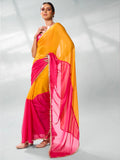 Pink & Yellow Pure Chiffon Party Wear Saree With Blouse Piece Pink & Yellow Pure Chiffon Party Wear Saree With Blouse Piece
