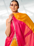 Pink & Yellow Pure Chiffon Party Wear Saree With Blouse Piece Pink & Yellow Pure Chiffon Party Wear Saree With Blouse Piece