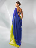 Navy Blue & Fluroscent Green Pure Chiffon Party Wear Saree With Blouse Piece Navy Blue & Fluroscent Green Pure Chiffon Party Wear Saree With Blouse Piece