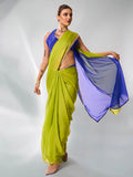 Navy Blue & Fluroscent Green Pure Chiffon Party Wear Saree With Blouse Piece Navy Blue & Fluroscent Green Pure Chiffon Party Wear Saree With Blouse Piece