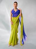 Navy Blue & Fluroscent Green Pure Chiffon Party Wear Saree With Blouse Piece Navy Blue & Fluroscent Green Pure Chiffon Party Wear Saree With Blouse Piece