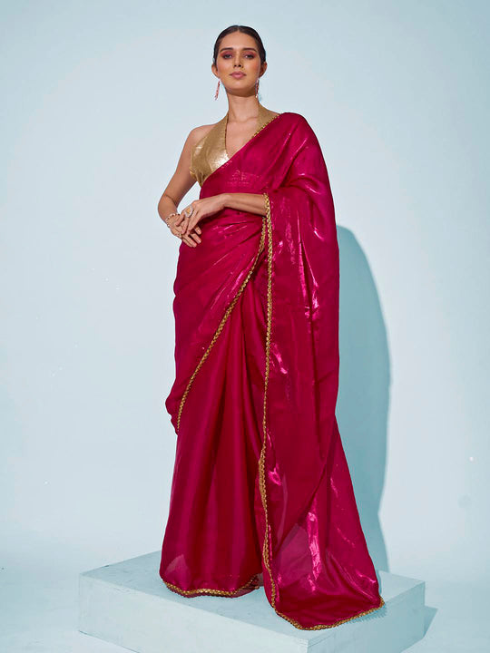 Pink Organza Party Wear Saree With Blouse Piece Pink Organza Party Wear Saree With Blouse Piece