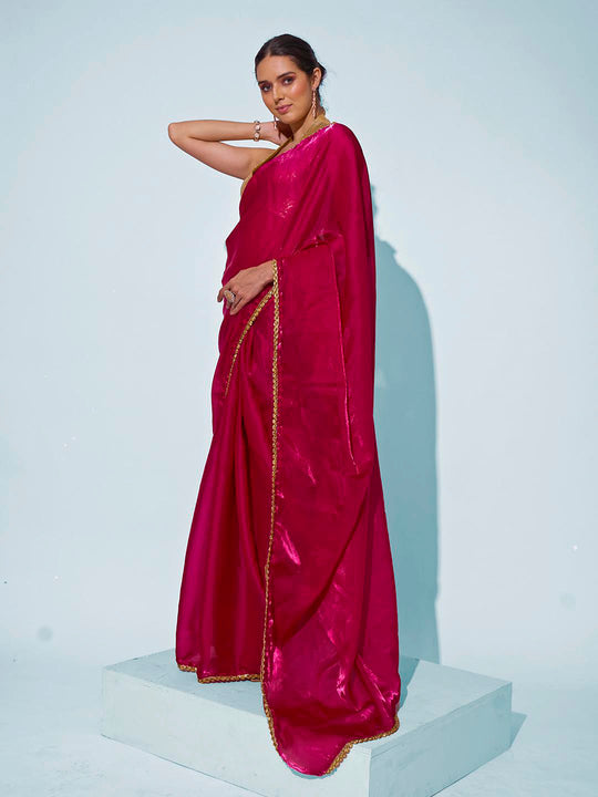 Pink Organza Party Wear Saree With Blouse Piece Pink Organza Party Wear Saree With Blouse Piece