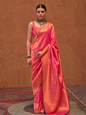Rani Handloom Weaving Silk Saree With Blouse Piece