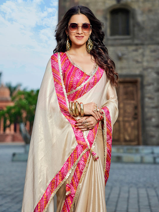 Beige Georgette Embellished Saree With Blouse Piece Beige Georgette Embellished Saree With Blouse Piece
