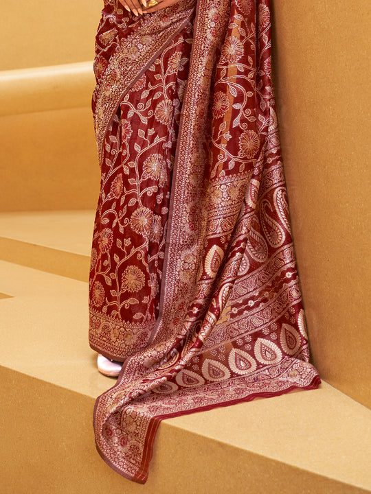 Red Chikankari Saree With Blouse Piece Red Chikankari Saree With Blouse Piece