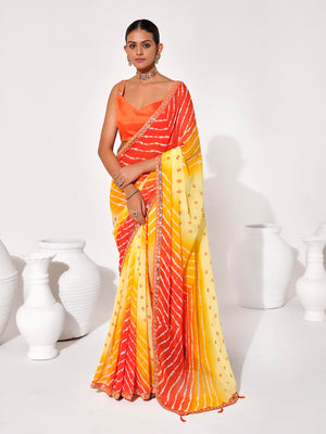 Multicolor Georgette Embellished Saree With Blouse Piece