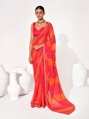 Multicolor Georgette Embellished Saree With Blouse Piece