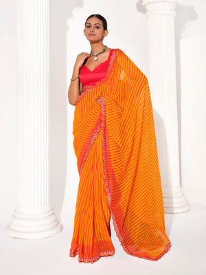mustard Georgette Embellished Saree With Blouse Piece