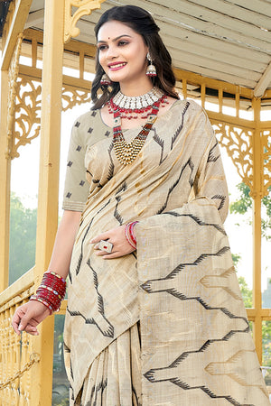 Grey Cotton Saree With Blouse Piece