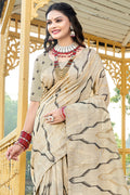 Grey Cotton Saree With Blouse Piece Grey Cotton Saree With Blouse Piece