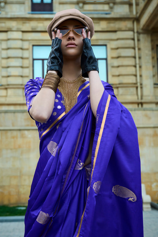 Blue Banarasi Silk Saree With Blouse Piece Blue Banarasi Silk Saree With Blouse Piece