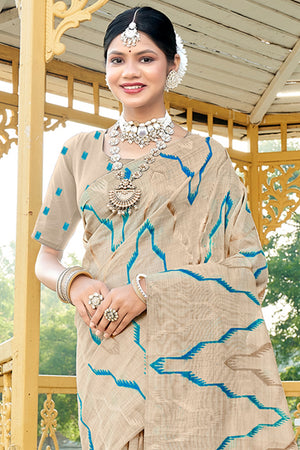 Sea Green Cotton Saree With Blouse Piece