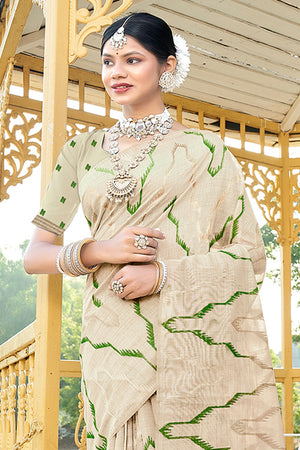 Green Cotton Saree With Blouse Piece