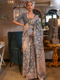 Grey Linen Blend Saree With Blouse Piece Grey Linen Blend Saree With Blouse Piece