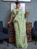 Green Linen Blend Saree With Blouse Piece Green Linen Blend Saree With Blouse Piece