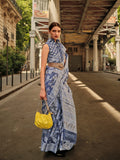 Blue Organza Chickankari Saree With Blouse Piece Blue Organza Chickankari Saree With Blouse Piece