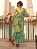 Green Printed Zari Tissue Saree With Blouse Piece Green Printed Zari Tissue Saree With Blouse Piece