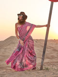 Pink Printed Linen Blend Saree With Blouse Piece Pink Printed Linen Blend Saree With Blouse Piece