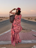 Pink Printed Linen Blend Saree With Blouse Piece Pink Printed Linen Blend Saree With Blouse Piece