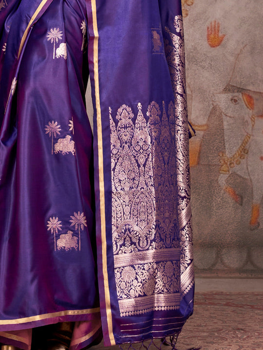 Purple Satin Festive Wear Saree With Blouse Piece Purple Satin Festive Wear Saree With Blouse Piece