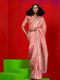 Skin Pink Pure Self Zari Tissue Handloom Silk Saree With Blouse Piece Skin Pink Pure Self Zari Tissue Handloom Silk Saree With Blouse Piece