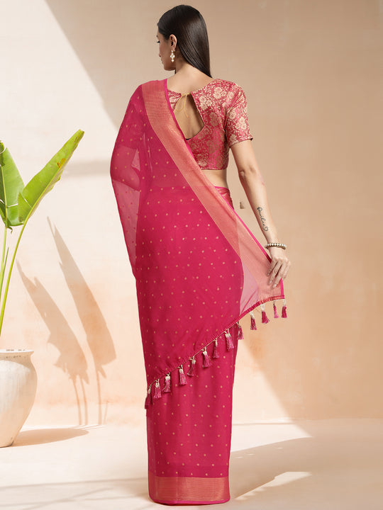Fuchsia Chiffon Ready To Wear Saree With Blouse Piece Fuchsia Chiffon Ready To Wear Saree With Blouse Piece