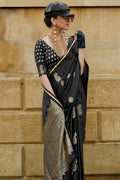 Black Banarasi Silk Saree With Blouse Piece Black Banarasi Silk Saree With Blouse Piece