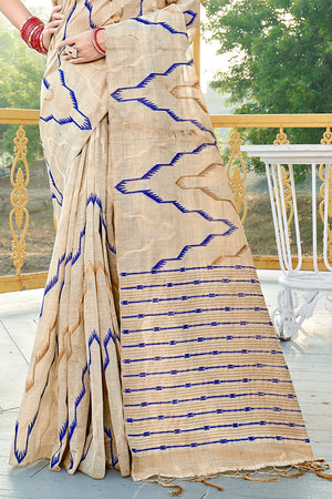 Blue Cotton Saree With Blouse Piece