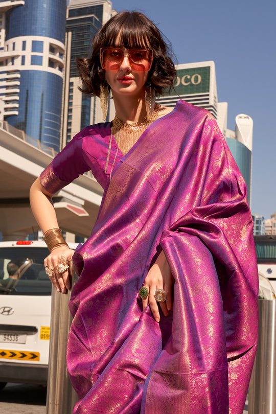 Wine Banarasi Silk Saree With Blouse Piece Wine Banarasi Silk Saree With Blouse Piece