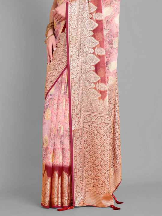 Baby Pink Georgette Saree With Blouse Piece Baby Pink Georgette Saree With Blouse Piece