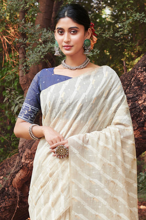 White Cotton Saree With Blouse Piece