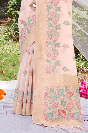 Pink Cotton Saree With Blouse Piece