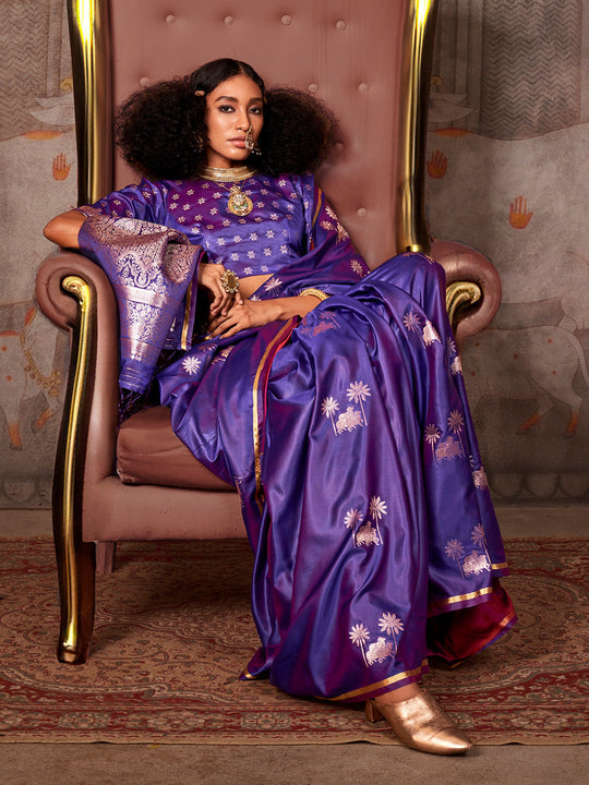 Purple Satin Festive Wear Saree With Blouse Piece Purple Satin Festive Wear Saree With Blouse Piece