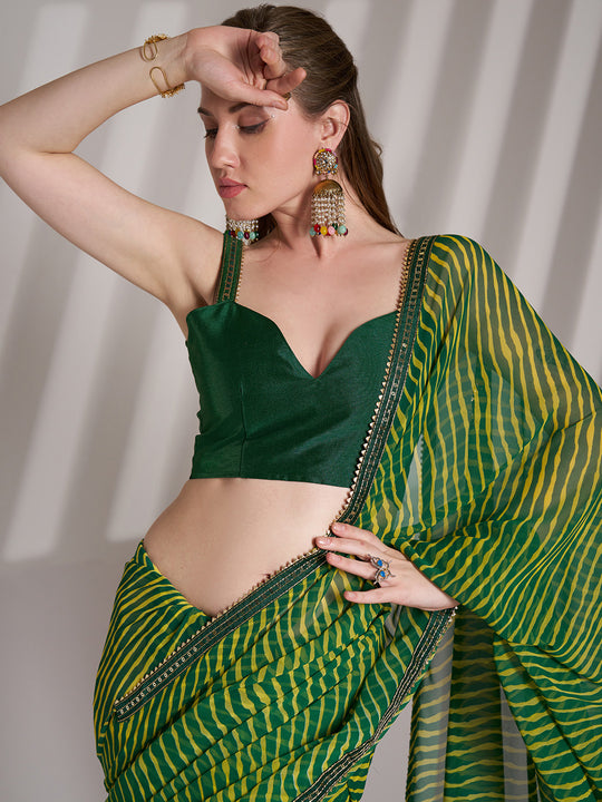 Green Georgette Printed Saree With Blouse Piece Green Georgette Printed Saree With Blouse Piece