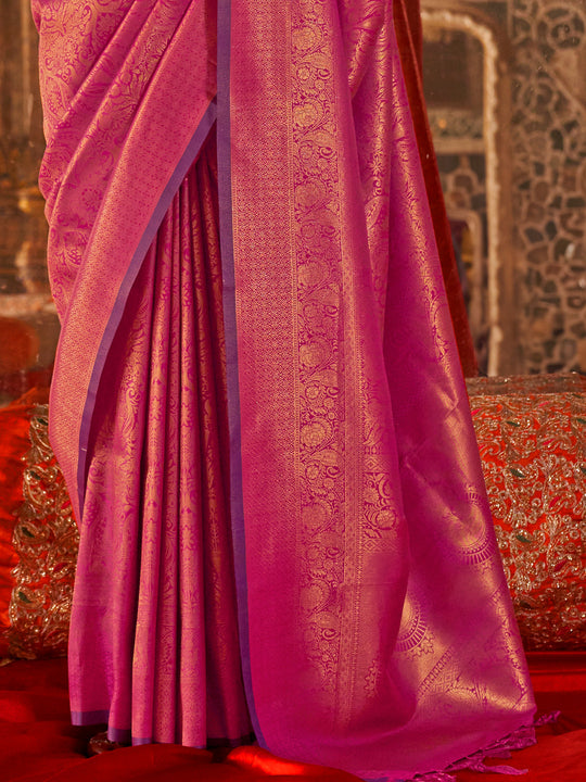 Pink Handloom Weaving Silk Saree With Blouse Piece Pink Handloom Weaving Silk Saree With Blouse Piece